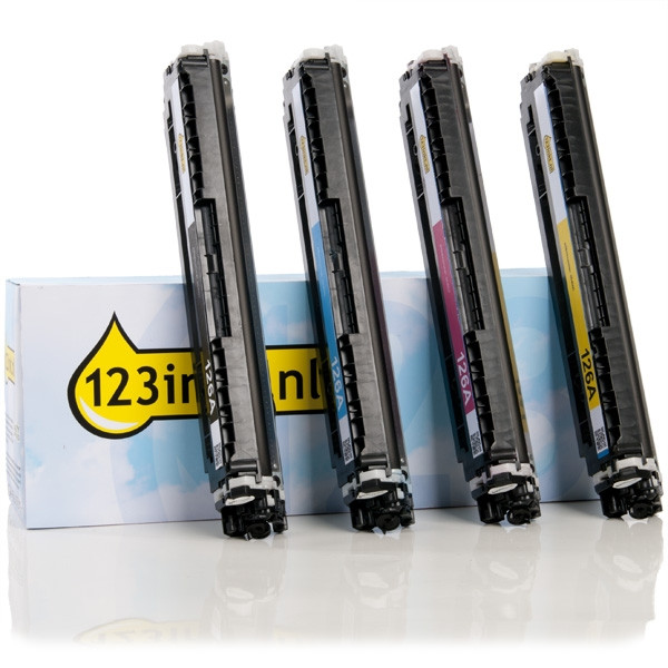 Aanbieding: 123inkt huismerk vervangt HP 126A: HP CE310A, CE311A, CE312A, CE313A zwart + 3 kleuren  130036 - 1