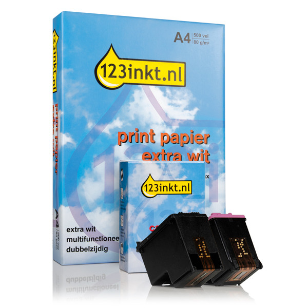 Aanbieding: 123inkt huismerk vervangt HP 305XL zwart + HP 305XL kleur + pak papier 160234 - 1