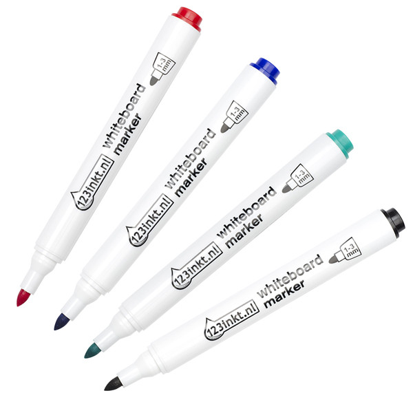 Aanbieding: 123inkt set whiteboard markers zwart/rood/blauw/groen (2,5 mm rond) 007639C 351WP4-1C 351WP4C 351WP6C 300044 - 1