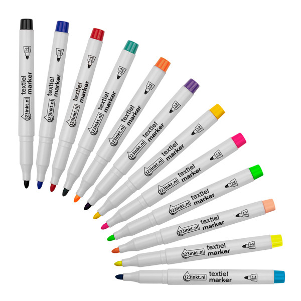 Aanbieding: 12 x 123inkt textielmarker (12 kleuren)  301122 - 1