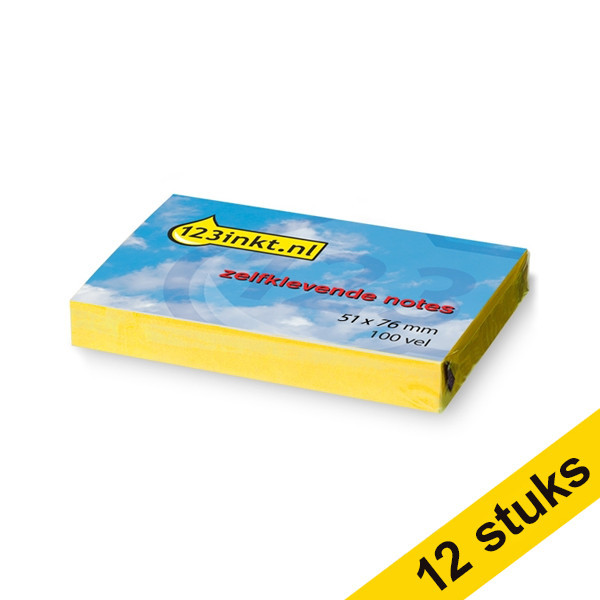 Aanbieding: 12x 123inkt zelfklevende notes geel 51 x 76 mm 656CYC 300067 - 1