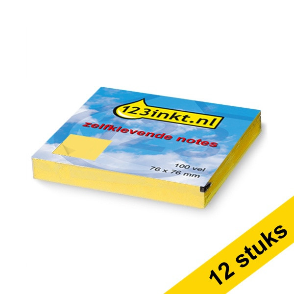 Aanbieding: 12x 123inkt zelfklevende notes geel 76 x 76 mm 654CYC 300240 - 1