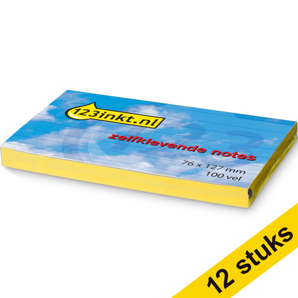 Aanbieding: 12x 123inkt zelfklevende notes gelijnd geel 76 x 127 mm 635CYC 300482 - 1