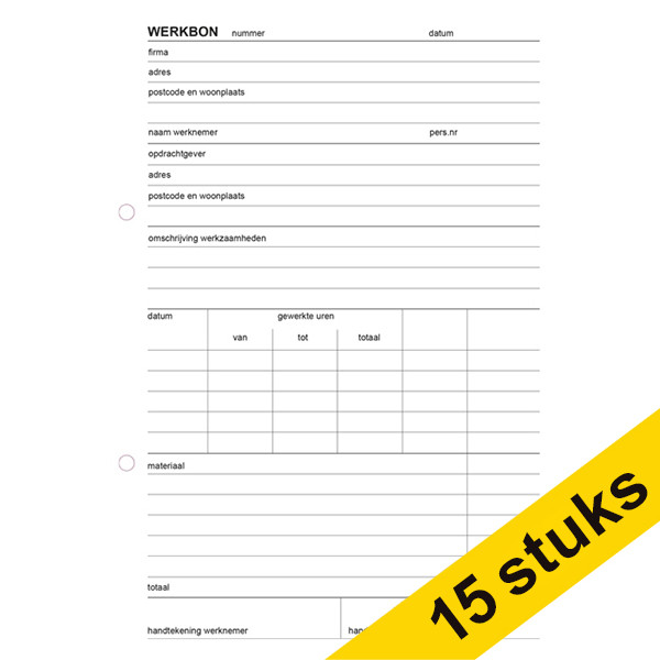 Aanbieding: 15x 123inkt werkbon zelfkopiërend met copystop (50 vellen)  390629 - 1