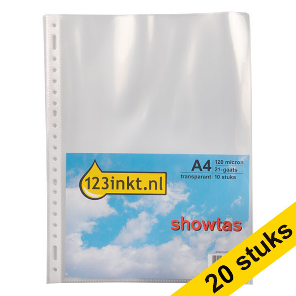 Aanbieding: 20x 123inkt geperforeerd hoesje transparant A4 21-gaats 120 micron (10 stuks)  301342 - 1