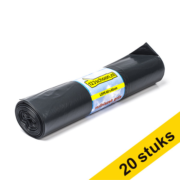 Aanbieding: 20x 123schoon LDPE vuilniszakken grijs 60 liter (20 stuks) SDR00383 - 1