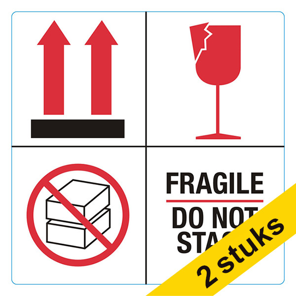 Aanbieding: 2x 123inkt waarschuwingsetiketten Fragile/Do not stack (1000 etiketten) 302354 - 1