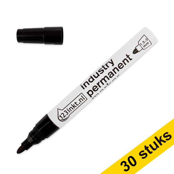 Aanbieding: 30x 123inkt industriële permanent marker zwart (1,5 - 3 mm rond)  301368 - 1