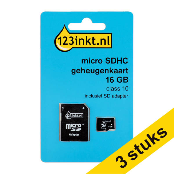 Aanbieding: 3x 123inkt Micro SDHC geheugenkaart class 10 inclusief SD adapter - 16GB 302956 - 1