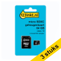 Aanbieding: 3x 123inkt Micro SDXC geheugenkaart class 10 inclusief adapter - 64GB 302954