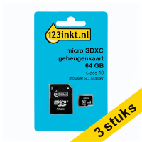 Aanbieding: 3x 123inkt Micro SDXC geheugenkaart class 10 inclusief adapter - 64GB 302954