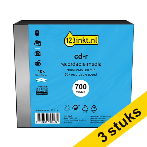 Aanbieding: 3x 123inkt cd-r 80 min. 10 stuks in slimline doosjes 301580 - 1