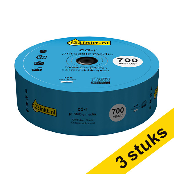 Aanbieding: 3x 123inkt cd-r 80 min. printable 25 stuks op spindel 301581 - 1