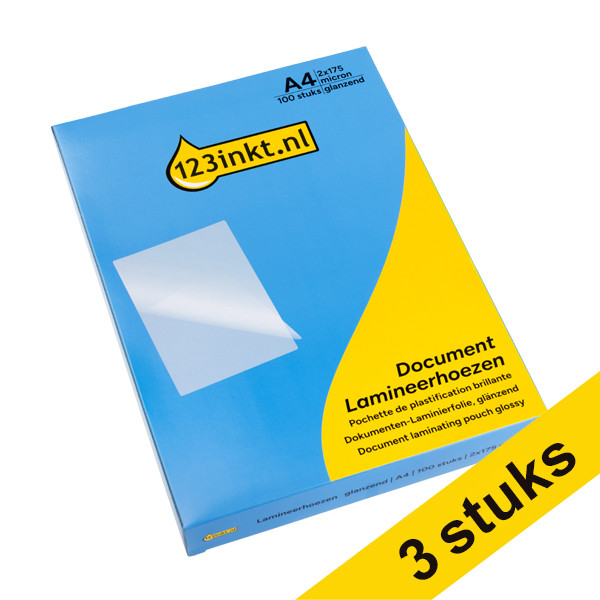 Aanbieding: 3x 123inkt documentlamineerhoes A4 glanzend 2x175 micron (100 stuks) 302932 - 1