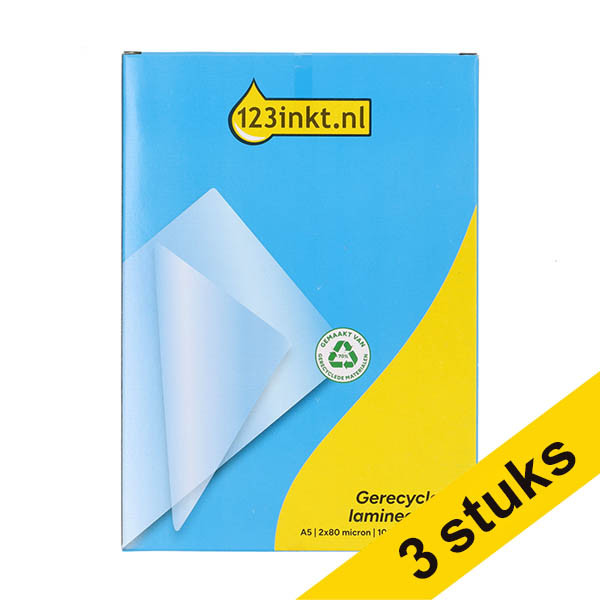 Aanbieding: 3x 123inkt gerecyclede document lamineerhoes A5 glanzend 2x80 micron (100 stuks) 303177 - 1