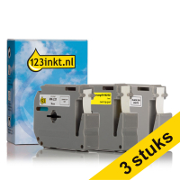 Aanbieding: 3x 123inkt huismerk vervangt Brother 9 mm niet-gelamineerde tape multipack (zwart op wit, zwart op wit en zwart op geel)