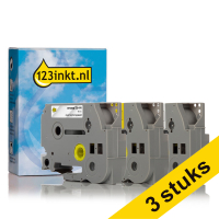 Aanbieding: 3x 123inkt huismerk vervangt Brother TZe 18 mm tape multipack (zwart op wit, zwart op geel en zwart op transparant) TZe141C TZe241C TZe641C 089293