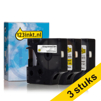 Aanbieding: 3x 123inkt huismerk vervangt Dymo D1 6 mm tape multipack (zwart op wit, zwart op transparant en zwart op geel) S0720770C S0720780C S0720790C 089296