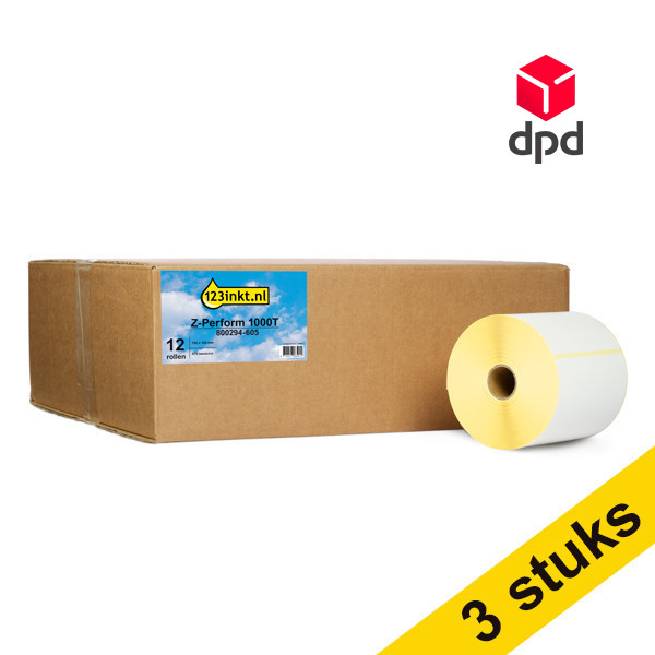 Aanbieding: 3x 123inkt huismerk vervangt Zebra Z-Perform 1000T DPD label (800294-605) 102 x 152 mm (12 rollen) 653429 - 1