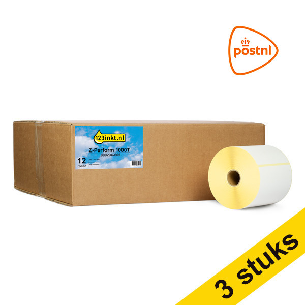 Aanbieding: 3x 123inkt huismerk vervangt Zebra Z-Perform 1000T PostNL label (800294-605) 102 x 152 mm (12 rollen) 653129 - 1