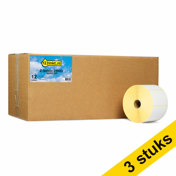 Aanbieding: 3x 123inkt huismerk vervangt Zebra Z-Select 2000D label (800263-205) 76 x 51 mm (12 rollen) 650718 - 1