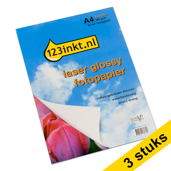 Aanbieding: 3x 123inkt laser fotopapier glossy 160 g/m² A4 (totaal 150 vellen) CG965AC 301001 - 1