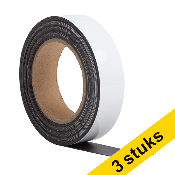 Aanbieding: 3x 123inkt magnetische etiketband uitwisbaar wit 3 cm x 10 m 302134 - 1