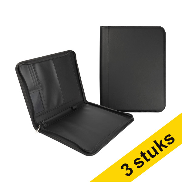 Aanbieding: 3x 123inkt schrijfmap met rits A4 zwart 302250 - 1
