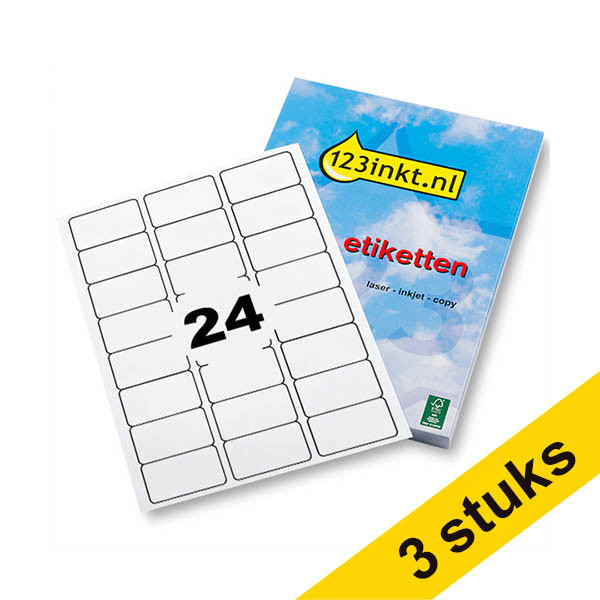 Aanbieding: 3x 123inkt universele etiketten A4 63,5 x 33,9 mm wit (2.400 etiketten) FSC® Mix Credit 303451 - 1