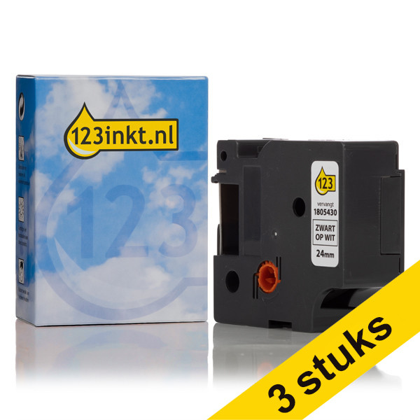 Aanbieding: 3x Dymo 1805430 IND Rhino tape vinyl zwart op wit 24 mm (123inkt huismerk) 1805430C 089252 - 1