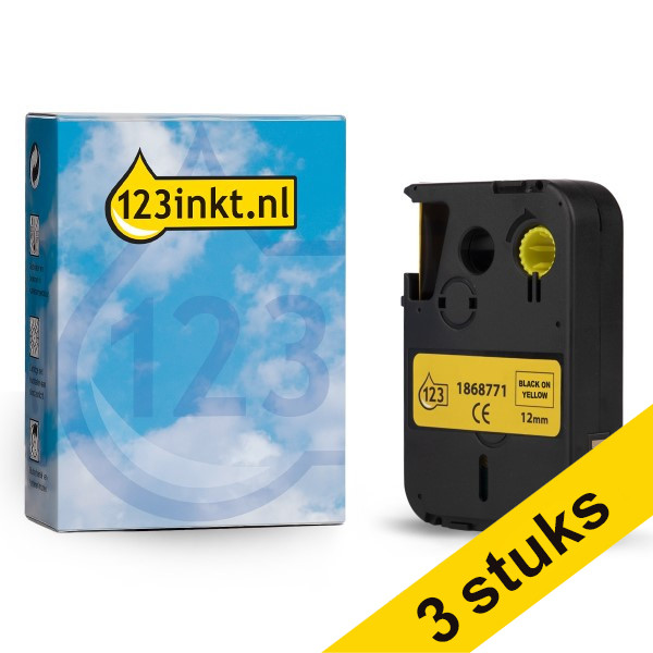 Aanbieding: 3x Dymo 1868771 XTL tape vinyl zwart op geel 12 mm (123inkt huismerk) 1868771C 089258 - 1