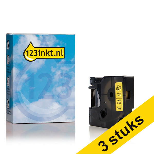 Aanbieding: 3x Dymo S0718270 / 18052 IND Rhino tape krimpkous zwart op geel 6 mm (123inkt huismerk) 18052C 089254 - 1