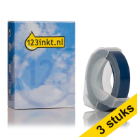 Aanbieding: 3x Dymo S0898140 / 520106 reliëftape wit op blauw (123inkt huismerk)