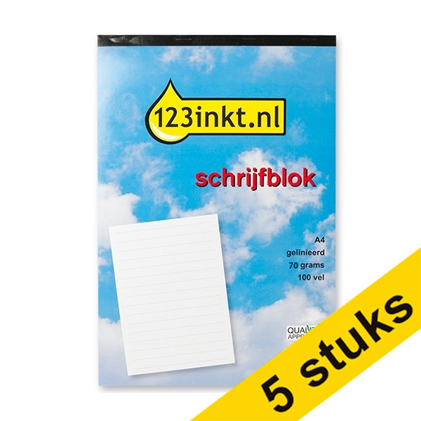 Aanbieding: 4+1 gratis 123inkt schrijfblok A4 gelijnd 70 g/m² 100 vellen  301111 - 1