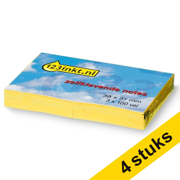 Aanbieding: 4x 123inkt zelfklevende notes geel 38 x 51 mm (3 blokjes van 100 vellen) 0653C 390661 - 1