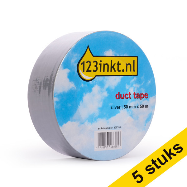 Aanbieding: 5x 123inkt duct tape zilver 50 mm x 50 m  300623 - 1