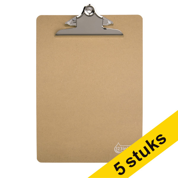 Aanbieding: 5x 123inkt houten klembord met grote klem A4 staand 302209 - 1