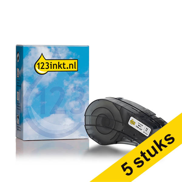 Aanbieding: 5x 123inkt huismerk vervangt Brady M21-1500-427 tape gelamineerde vinyl zwart op wit 38,1 mm x 4,30 m 650836 - 1