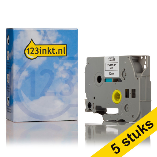 Aanbieding: 5x 123inkt huismerk vervangt Brother TZe-231 tape zwart op wit 12 mm 650510 - 1