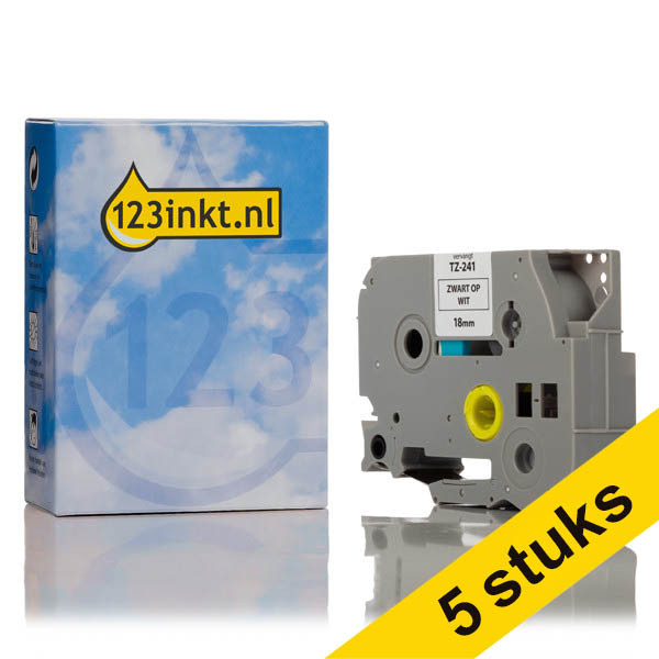 Aanbieding: 5x 123inkt huismerk vervangt Brother TZe-241 tape zwart op wit 18 mm 653075 - 1