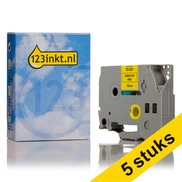 Aanbieding: 5x 123inkt huismerk vervangt Brother TZe-631 tape zwart op geel 12 mm 653077 - 1