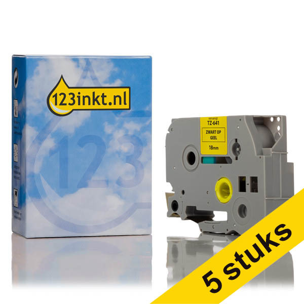 Aanbieding: 5x 123inkt huismerk vervangt Brother TZe-641 tape zwart op geel 18 mm 653078 - 1