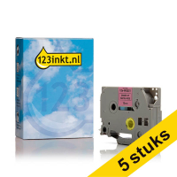 Aanbieding: 5x 123inkt huismerk vervangt Brother TZe-MQE31 tape zwart op pastel roze 12 mm 650860