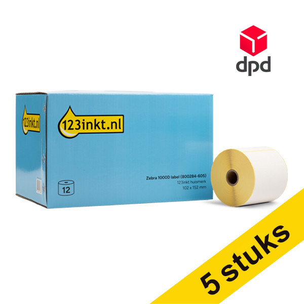 Aanbieding: 5x 123inkt huismerk vervangt Zebra Z-Perform 1000D DPD label (800284-605) 102 x 152 mm (12 rollen) 653426 - 1