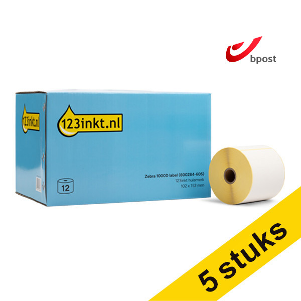 Aanbieding: 5x 123inkt huismerk vervangt Zebra Z-Perform 1000D bpost label (800284-605) 102 x 152 mm (12 rollen) 653366 - 1