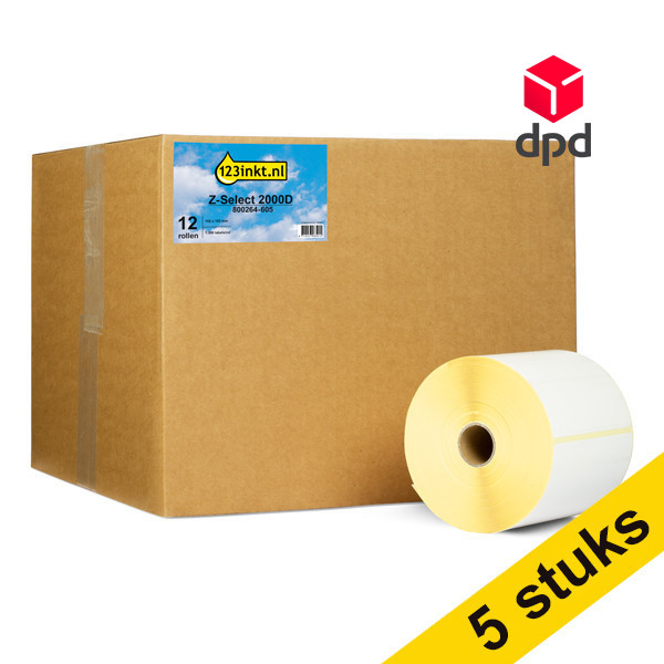 Aanbieding: 5x 123inkt huismerk vervangt Zebra Z-Select 2000D DPD label (800264-605) 102 x 152 mm (12 rollen) 653428 - 1