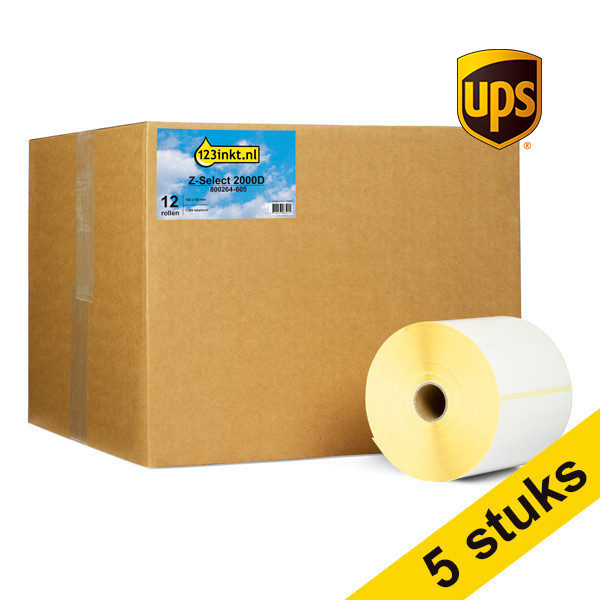 Aanbieding: 5x 123inkt huismerk vervangt Zebra Z-Select 2000D UPS label (800264-605) 102 x 152 mm (12 rollen) 653188 - 1