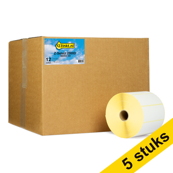 Aanbieding: 5x 123inkt huismerk vervangt Zebra Z-Select 2000D label (800264-155) 102 x 38 mm (12 rollen) 650719 - 1