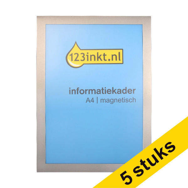 Aanbieding: 5x 123inkt informatiekader A4 magnetisch zilver 486923C 301732 - 1