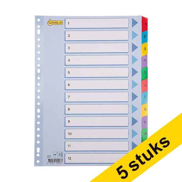 Aanbieding: 5x 123inkt kartonnen tabbladen A4 met 12 tabs (23-gaats)  301712 - 1